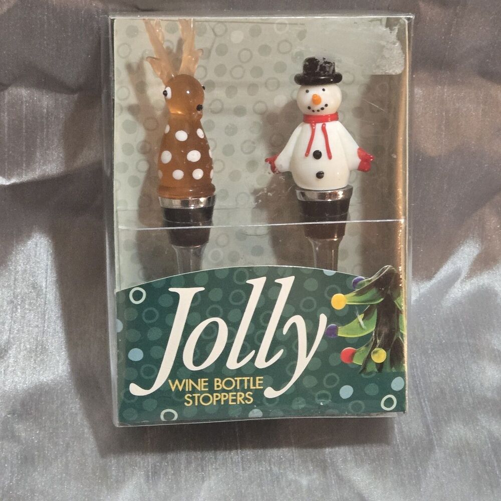 NIB Christmas Holiday Jolly 2  Wine Bottle Stoppers Hand-Made